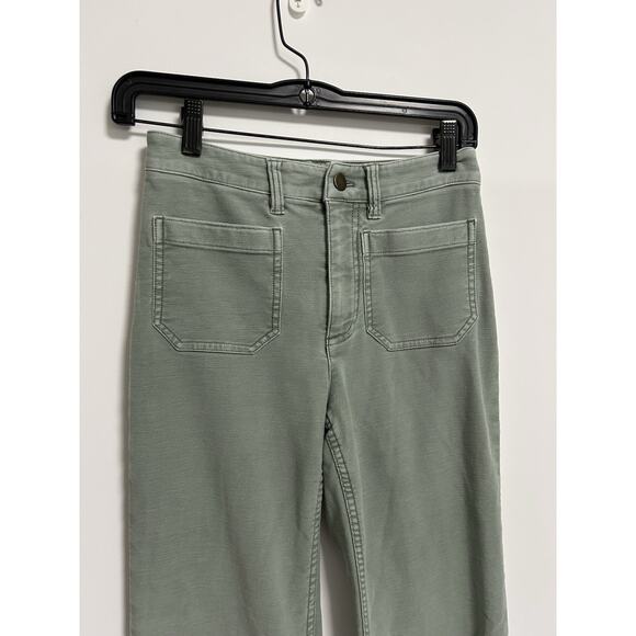 Faherty Women's Stretch Terry Wide Leg Pant High Waist Pocket Sage Green Size 24 - Picture 2 of 12